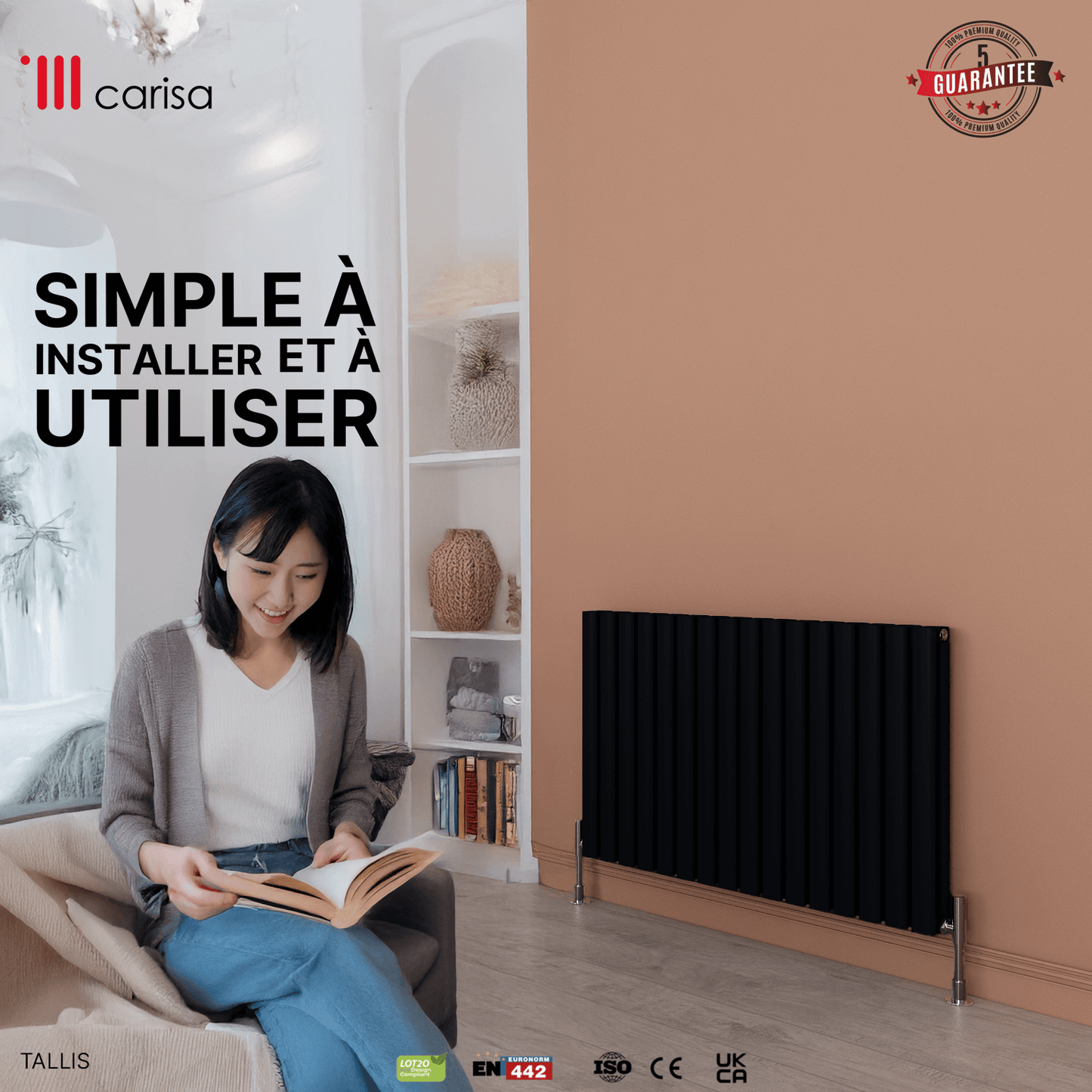 Carisa Tallis Radiateur en Aluminium Horizontal Design Moderne Noir