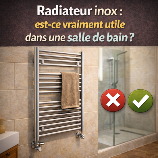 Radiateur en acier inoxydable dans une salle de bain moderne pour un chauffage durable, hygiénique et résistant à l’humidité