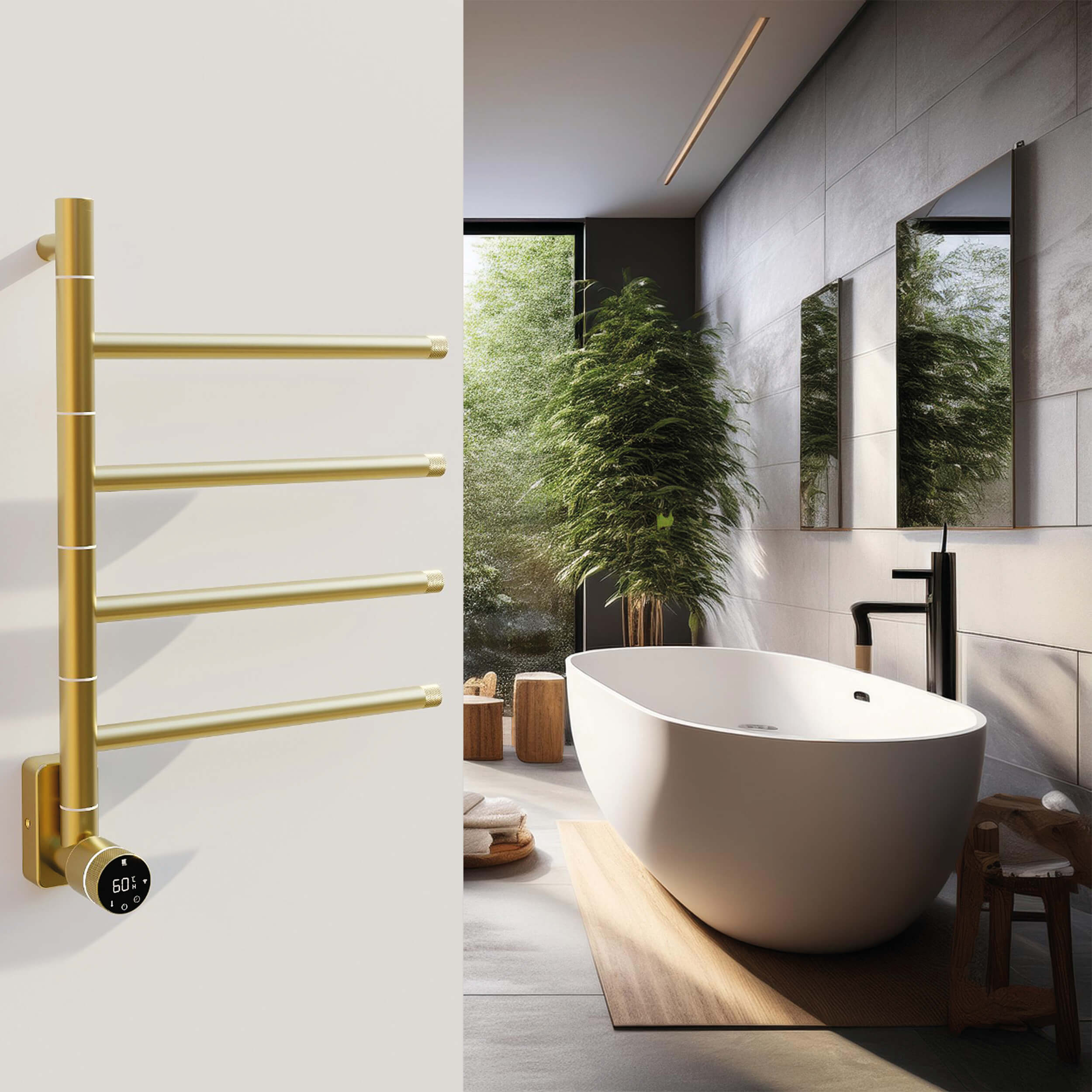 Sèche-serviettes électrique fin dans une salle de bain moderne pour un chauffage élégant et gain de place