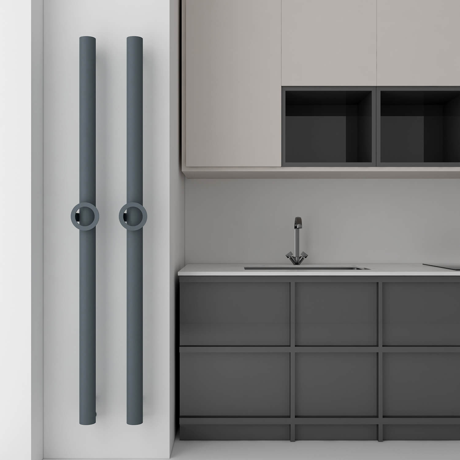 Radiateur design dans une cuisine moderne pour un chauffage confortable, esthétique et économe en énergie
