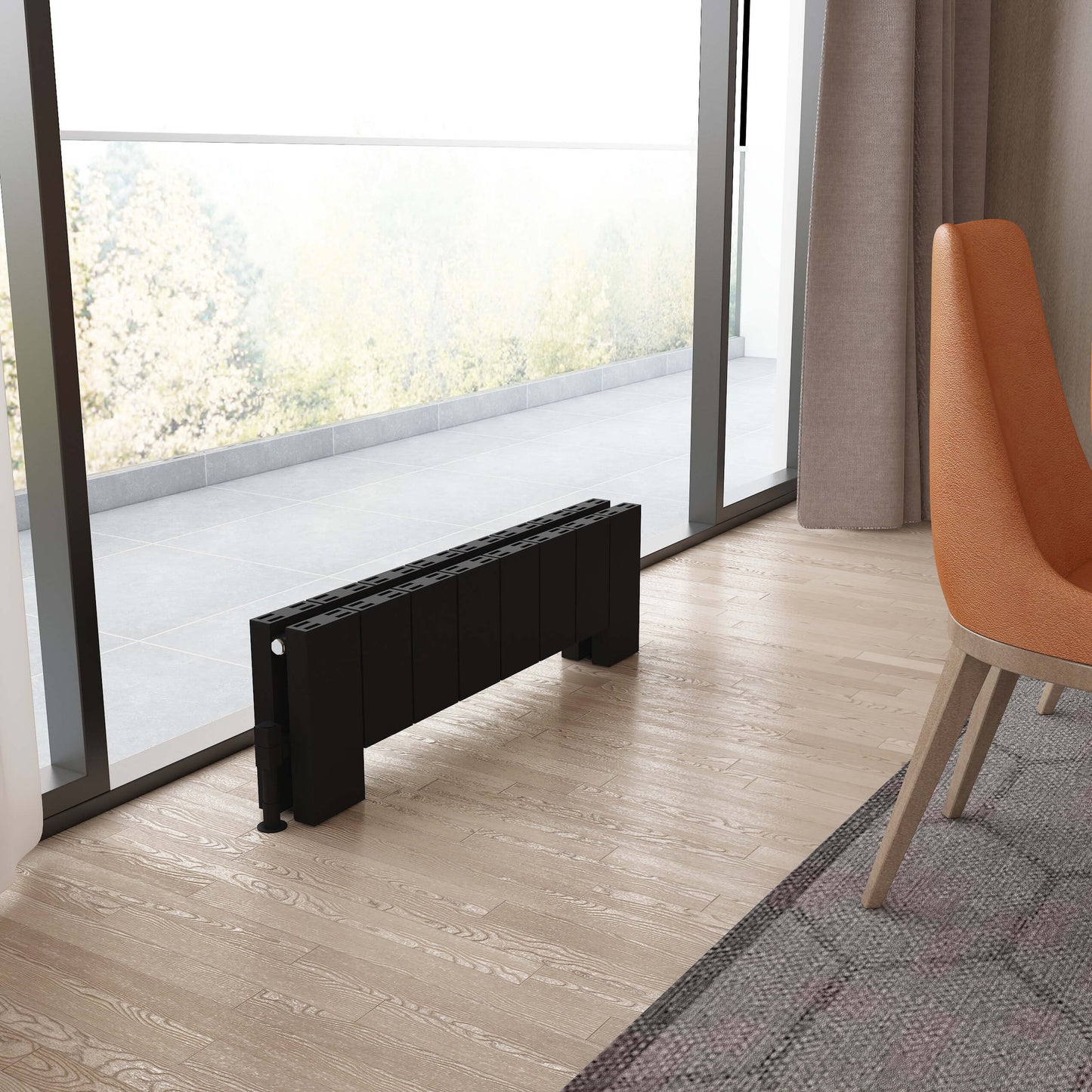 Carisa Elvino Floor Radiateur en Aluminium Horizontal Design Moderne Noir