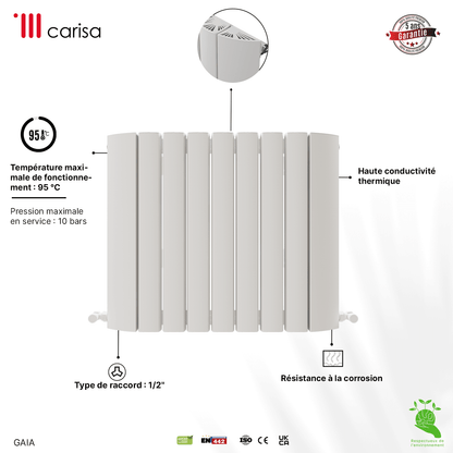 Carisa Gaia Radiateur en Aluminium Horizontal Design Moderne Blanc