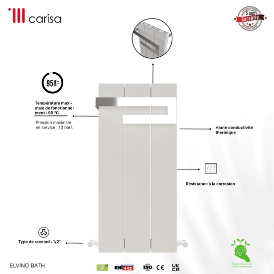 Carisa Elvino Bath Sèche-Serviettes en Aluminium Design Moderne Blanc