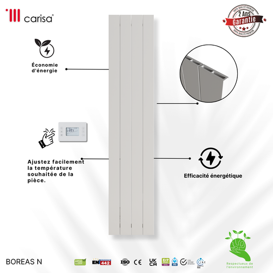 Carisa Boreas N Radiateur Électrique Vertical Design Moderne Blanc