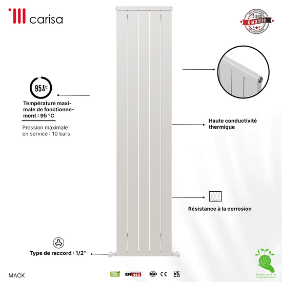 Carisa Mack Radiateur en Aluminium Vertical Design Moderne Blanc