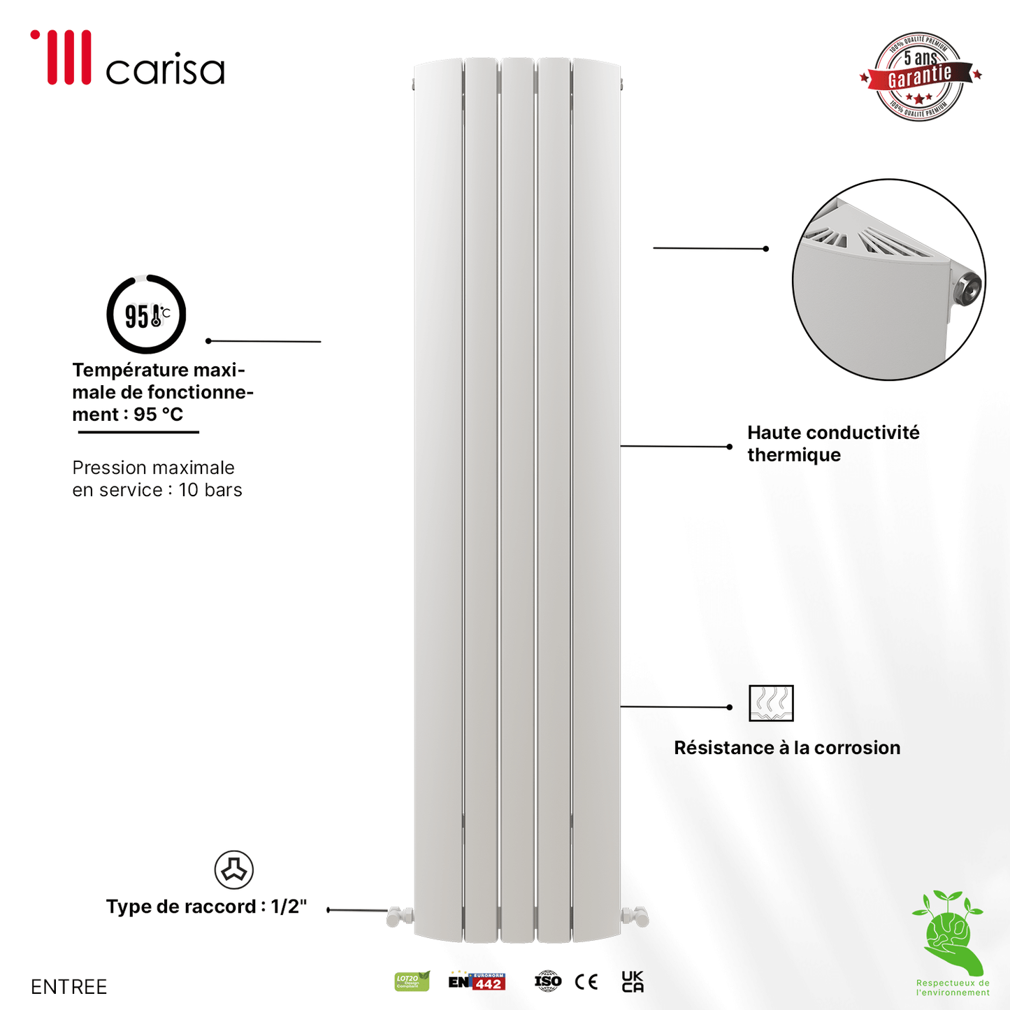 Carisa Gaia Radiateur en Aluminium Vertical Design Moderne Blanc
