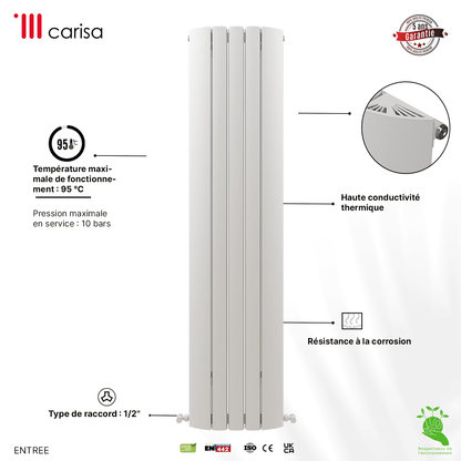 Carisa Gaia Radiateur en Aluminium Vertical Design Moderne Blanc