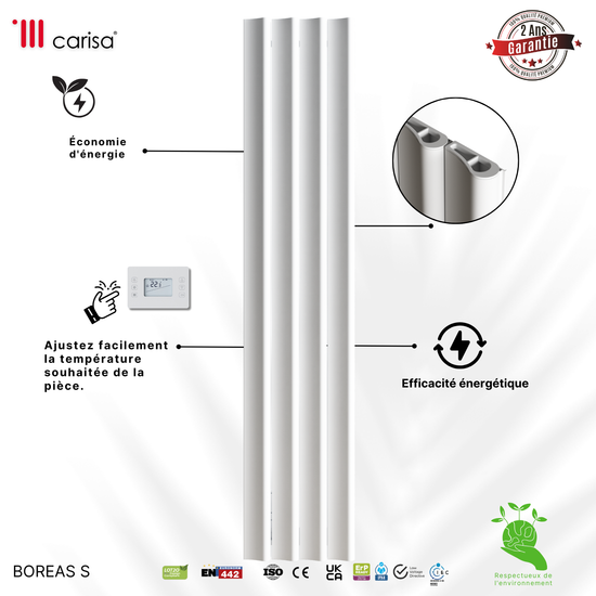 Carisa Boreas S Radiateur Électrique Vertical Design Moderne Blanc