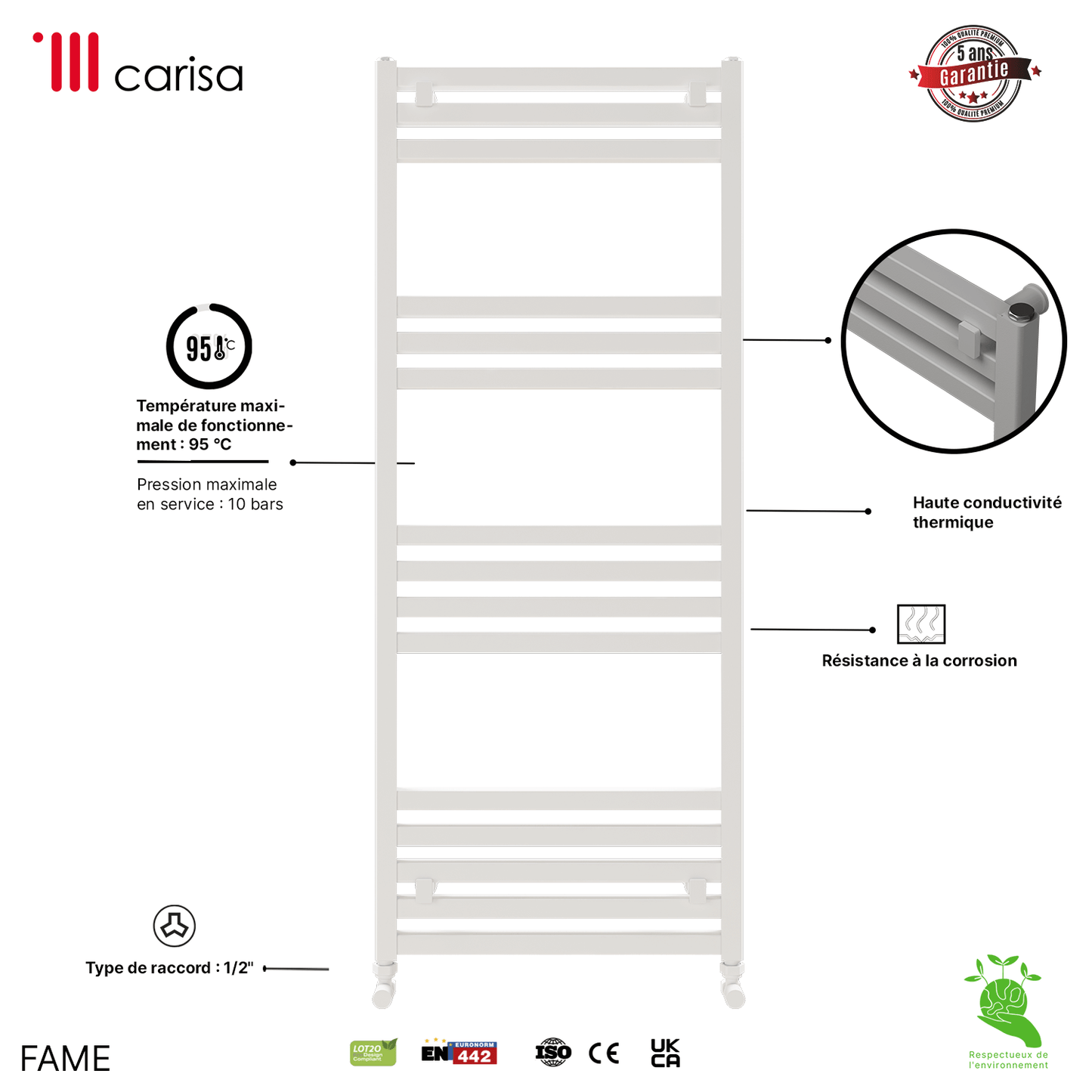 Carisa Fame Sèche-Serviettes en Aluminium Design Moderne Blanc