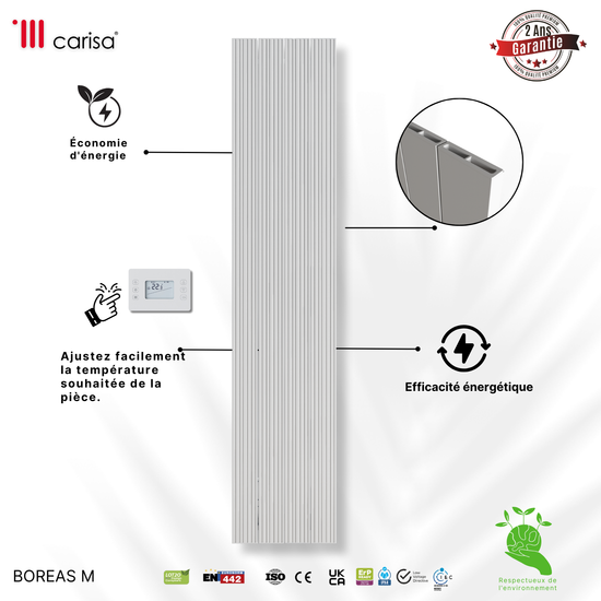 Carisa Boreas M Radiateur Électrique Vertical Design Moderne Blanc