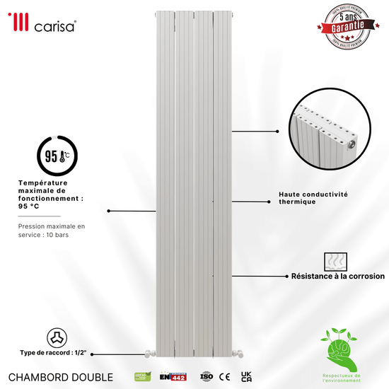 Carisa Chambord Radiateur en Aluminium Vertical Design Moderne Blanc