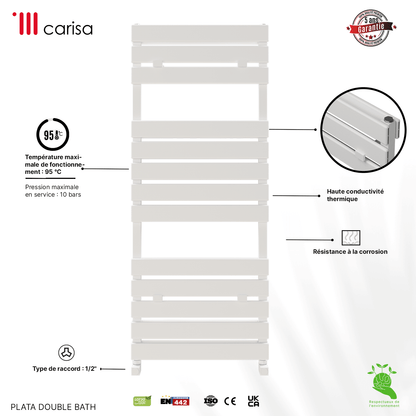 Carisa Plata Double Bath Sèche-Serviettes en Aluminium Design Moderne Blanc