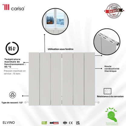 Carisa Elvino Radiateur en Aluminium Horizontal Design Moderne Blanc