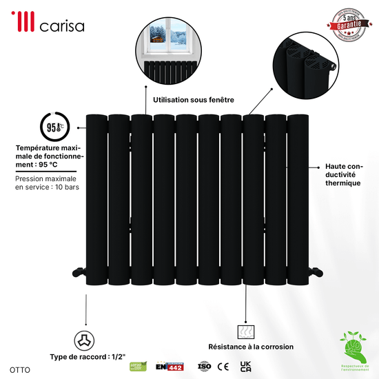 Carisa Otto Radiateur en Aluminium Horizontal Design Moderne Anthracite
