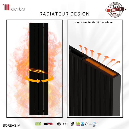 Carisa Boreas M Radiateur Électrique Vertical Design Moderne Noir