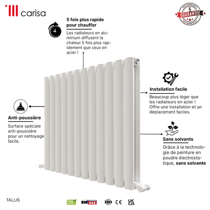 Carisa Tallis Radiateur en Aluminium Horizontal Design Moderne Blanc
