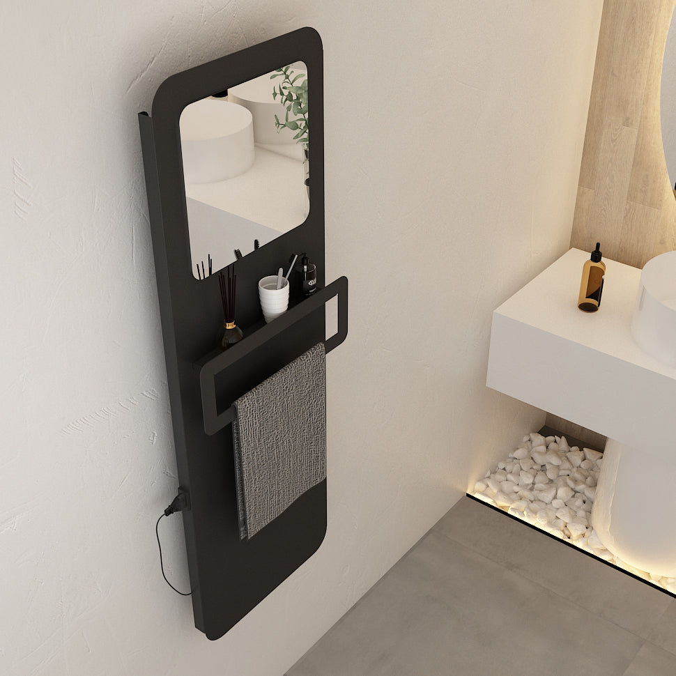 Carisa Boreas Flat Mirror sèche-serviette électrique – noir mat avec miroir et thermostat Wi-Fi