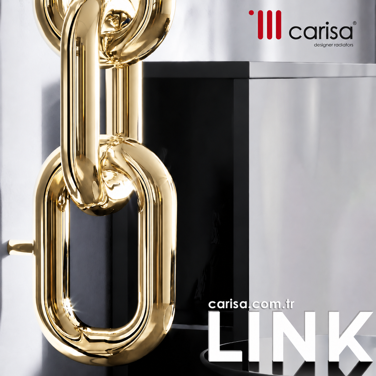 Carisa Link – 1 unités, modèle à 5 éléments, 1300 x 240 mm, finition polie miroir et plaquée or.