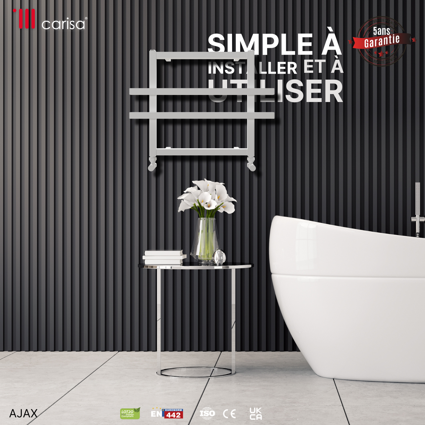 Carisa Ajax Sèche-Serviettes en Aluminium Design Moderne Blanc