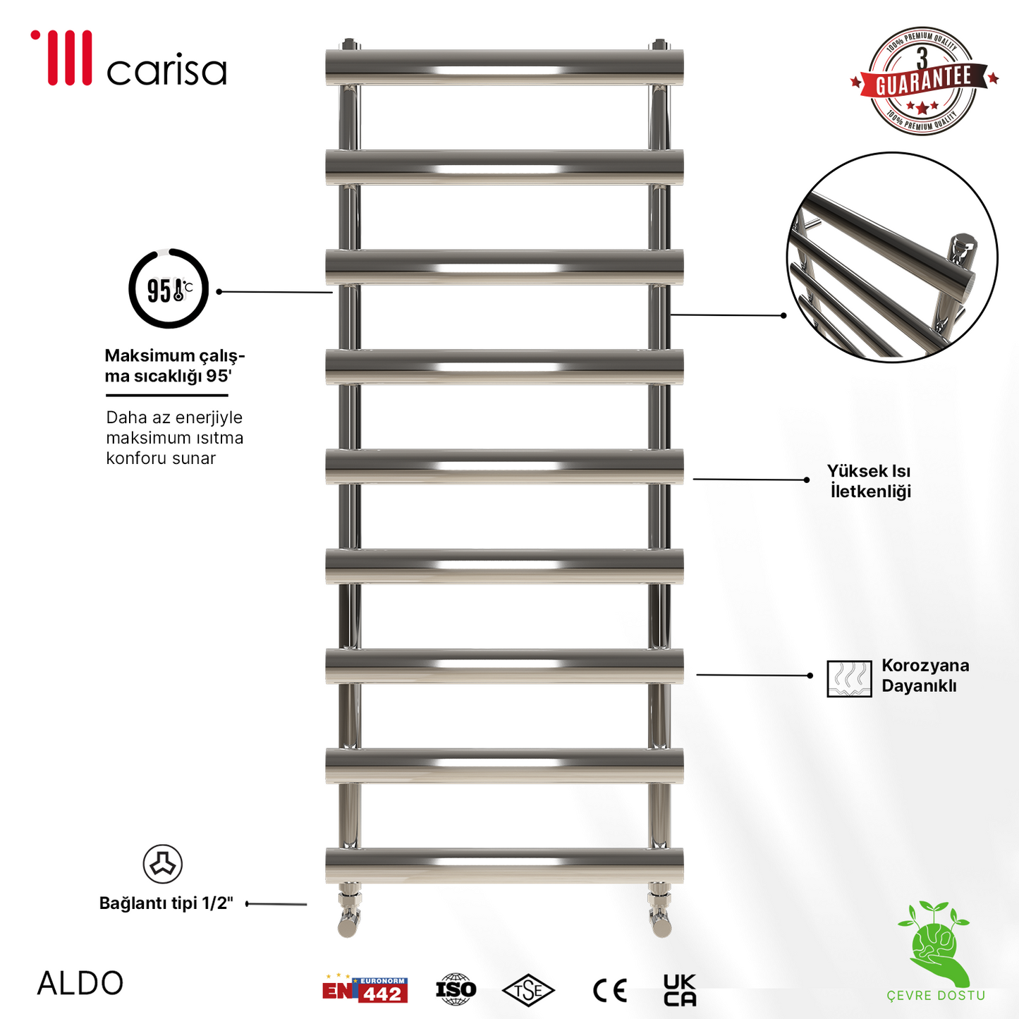 Carisa Aldo Sèche-Serviettes en Acier Design Moderne Chromé