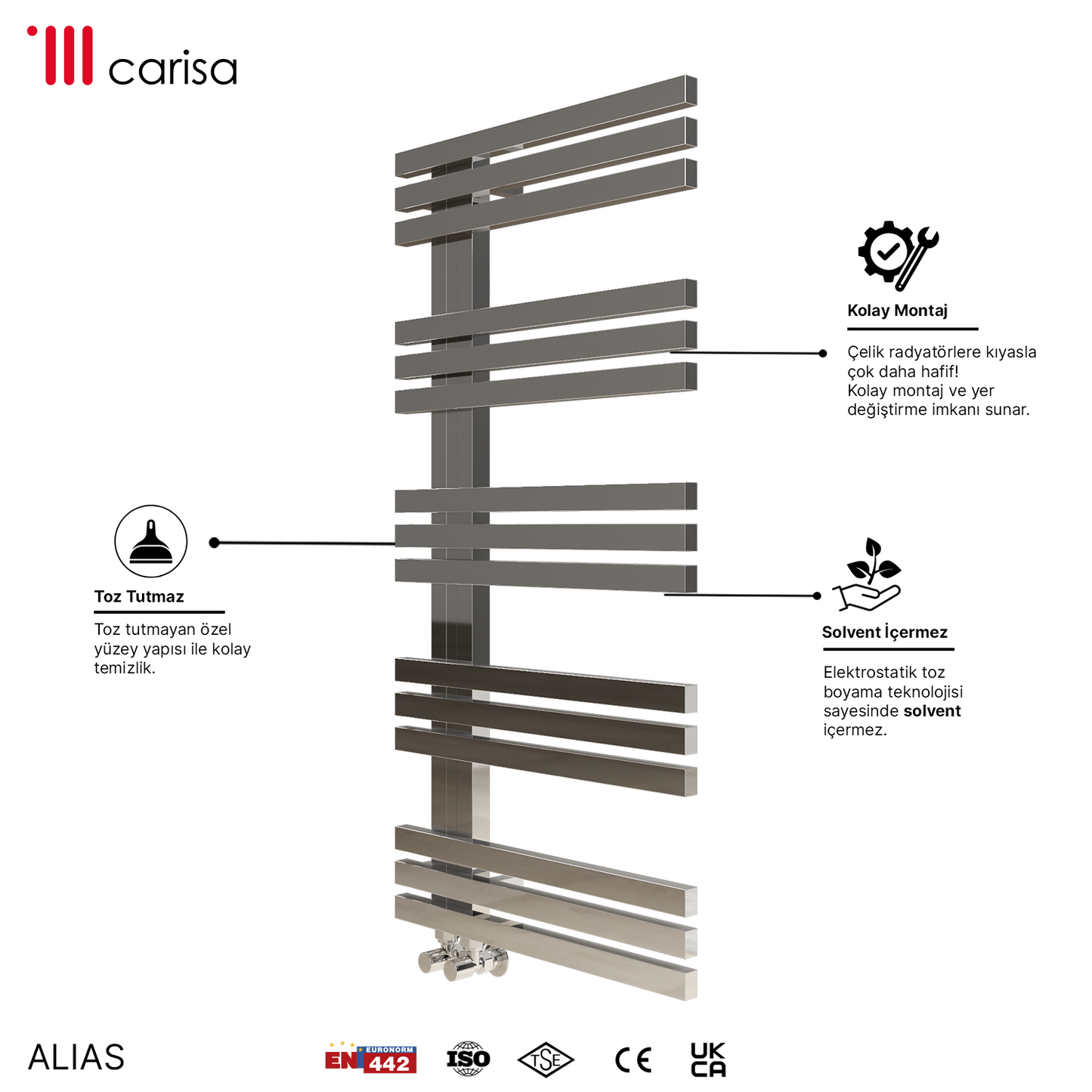 Carisa Alias Sèche-Serviettes en Acier Inoxydable Design Moderne Miroir Poli