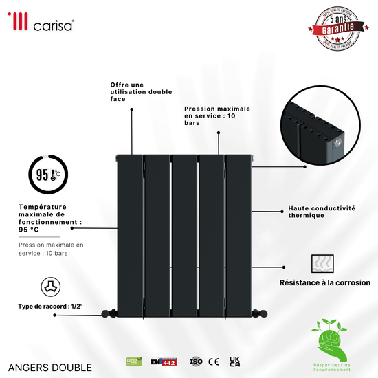 Carisa Angers Radiateur en Aluminium Horizontal Design Moderne Anthracite