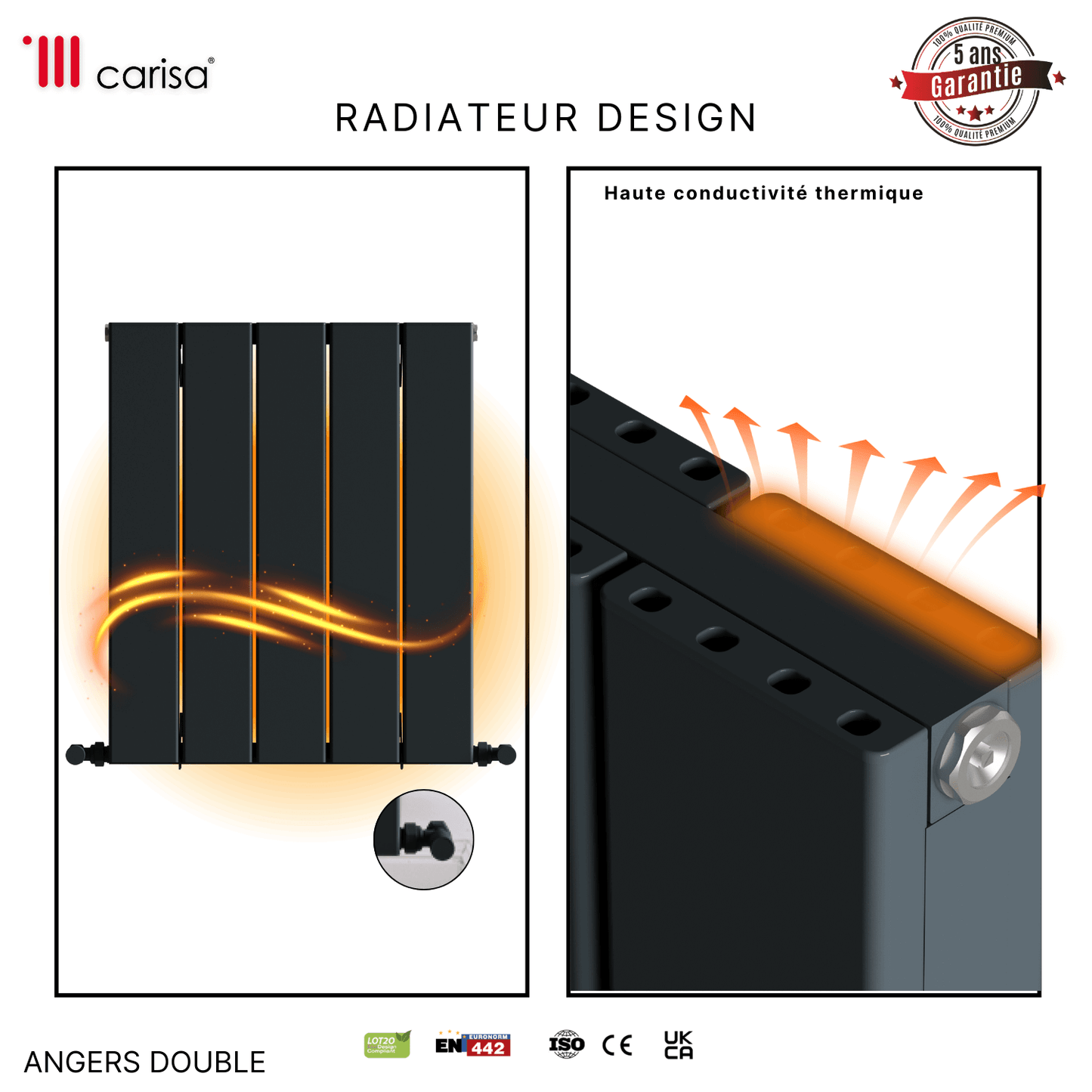 Carisa Angers Radiateur en Aluminium Horizontal Design Moderne Anthracite