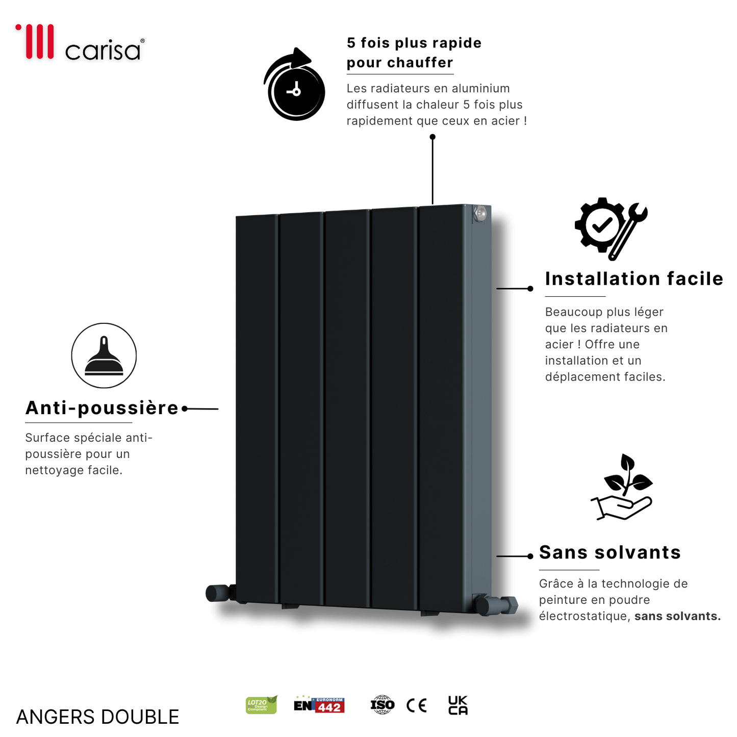 Carisa Angers Radiateur en Aluminium Horizontal Design Moderne Anthracite