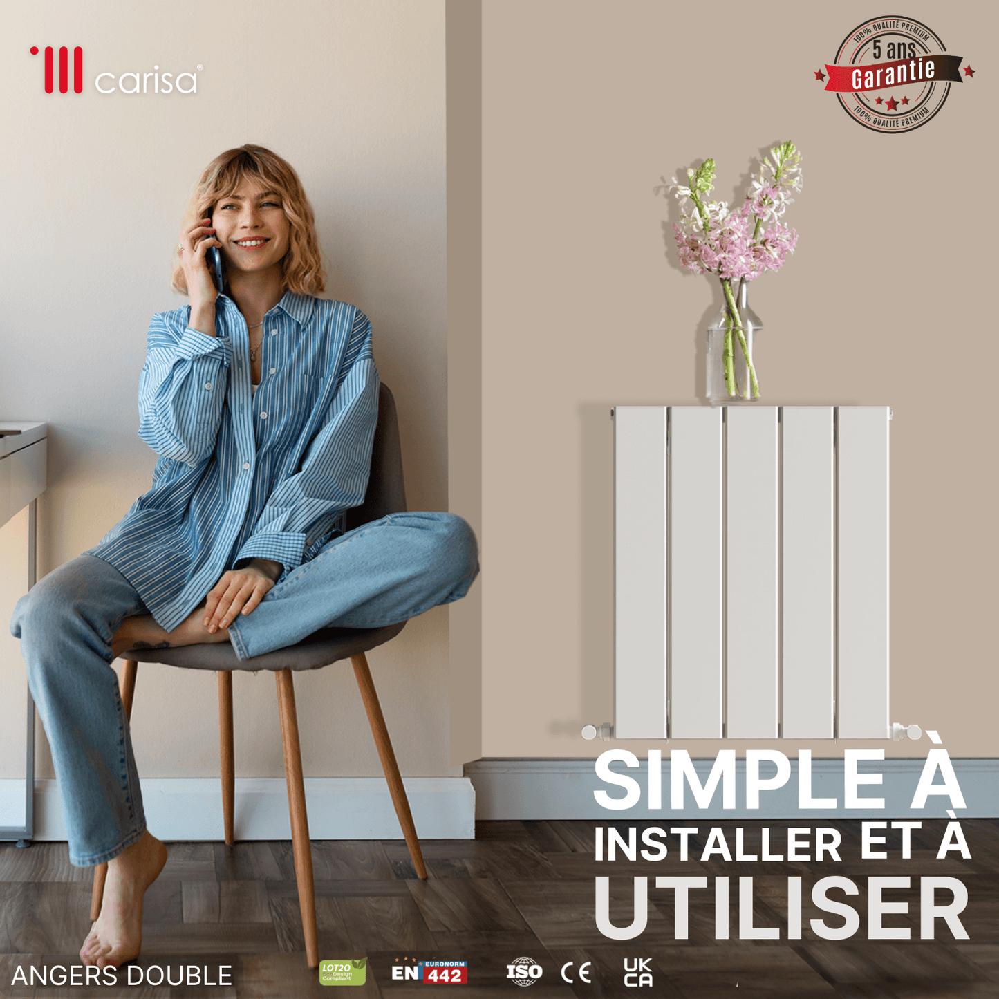 Carisa Angers Radiateur en Aluminium Horizontal Design Moderne Blanc