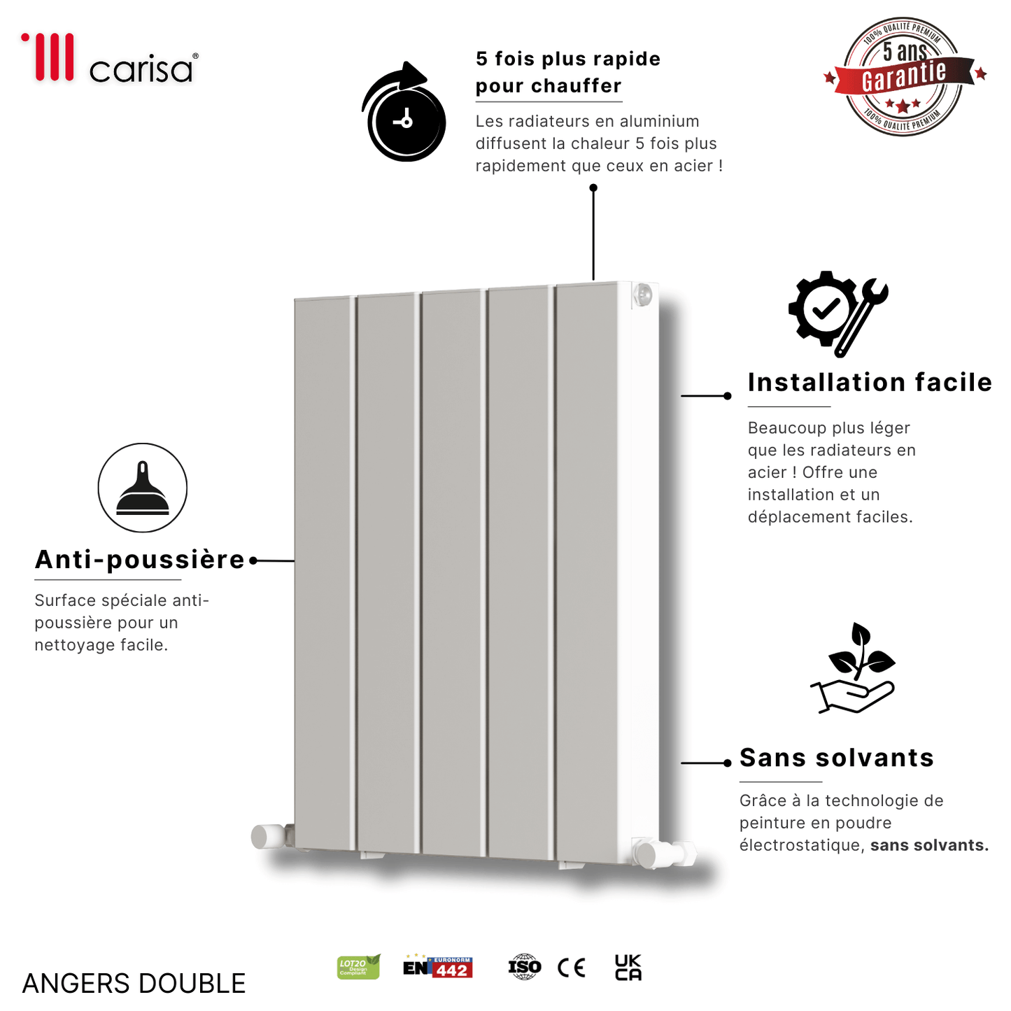 Carisa Angers Radiateur en Aluminium Horizontal Design Moderne Blanc