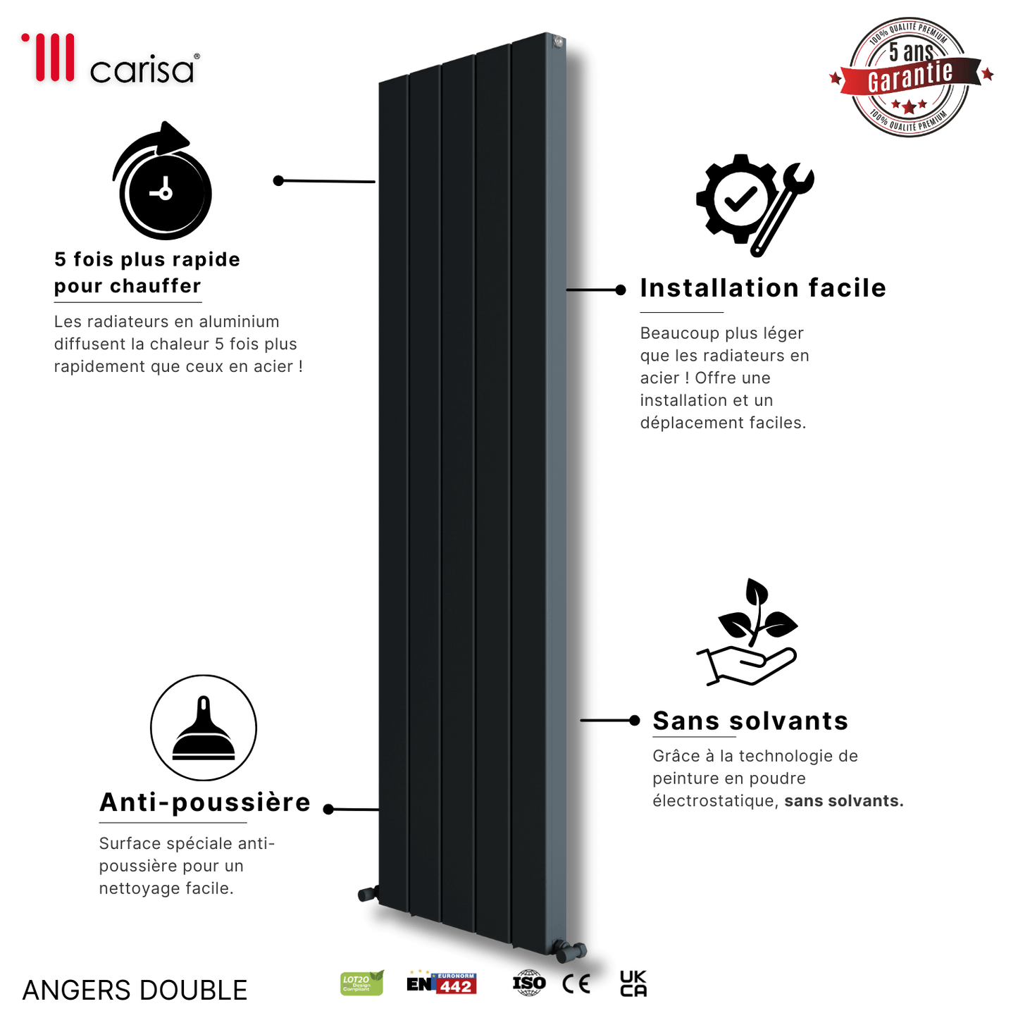 Carisa Angers Radiateur en Aluminium Vertical Design Moderne Anthracite