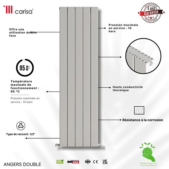 Carisa Angers Radiateur en Aluminium Vertical Design Moderne Blanc