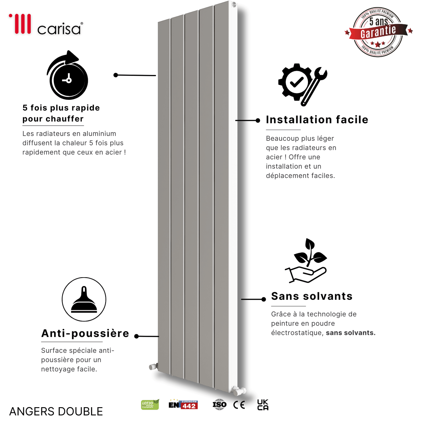 Carisa Angers Radiateur en Aluminium Vertical Design Moderne Blanc