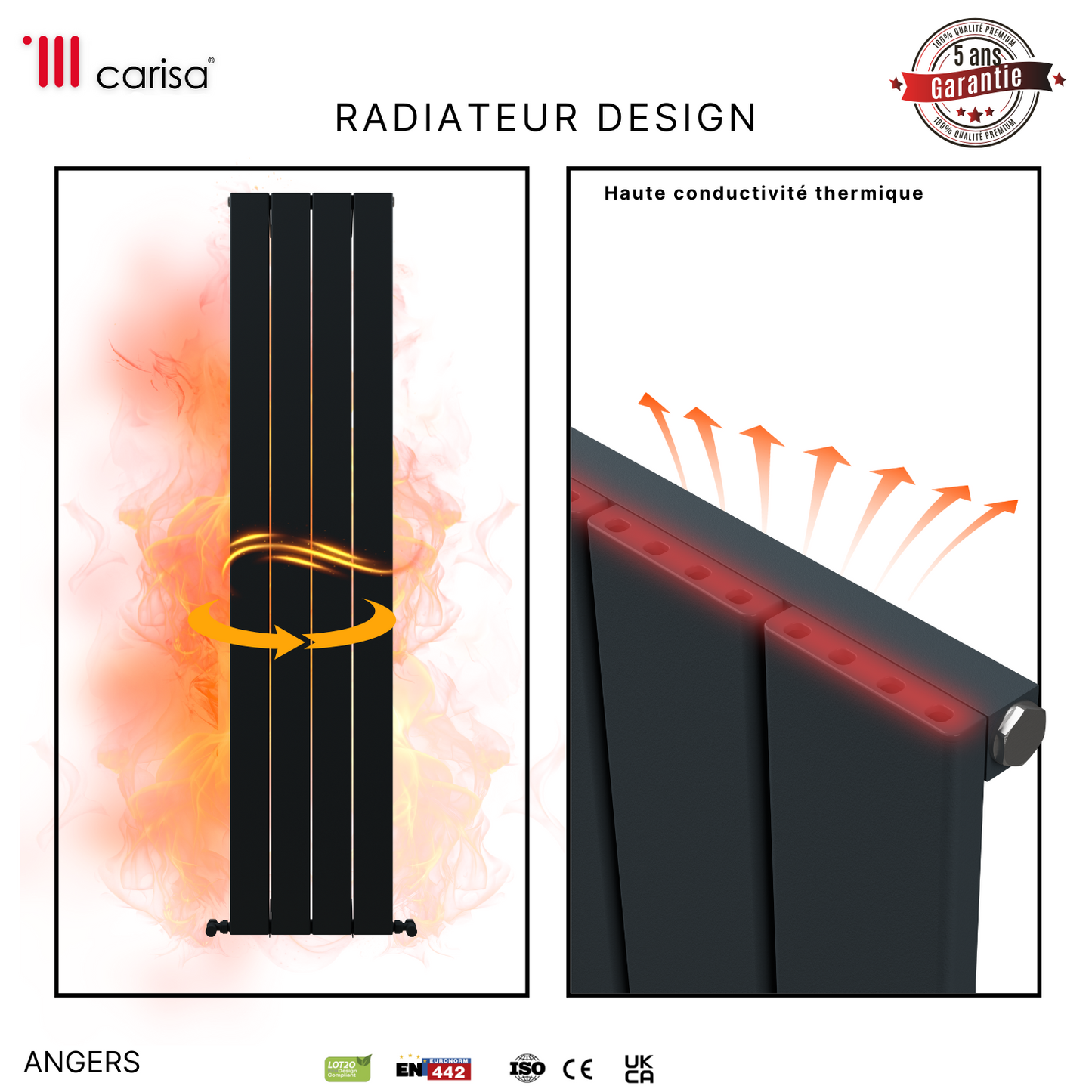 Carisa Angers Radiateur en Aluminium Vertical Design Moderne Gris Clair