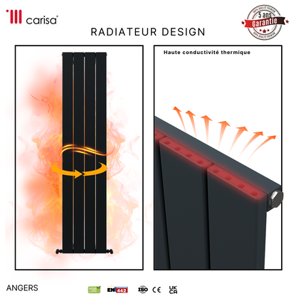 Carisa Angers Radiateur en Aluminium Vertical Design Moderne Gris Clair