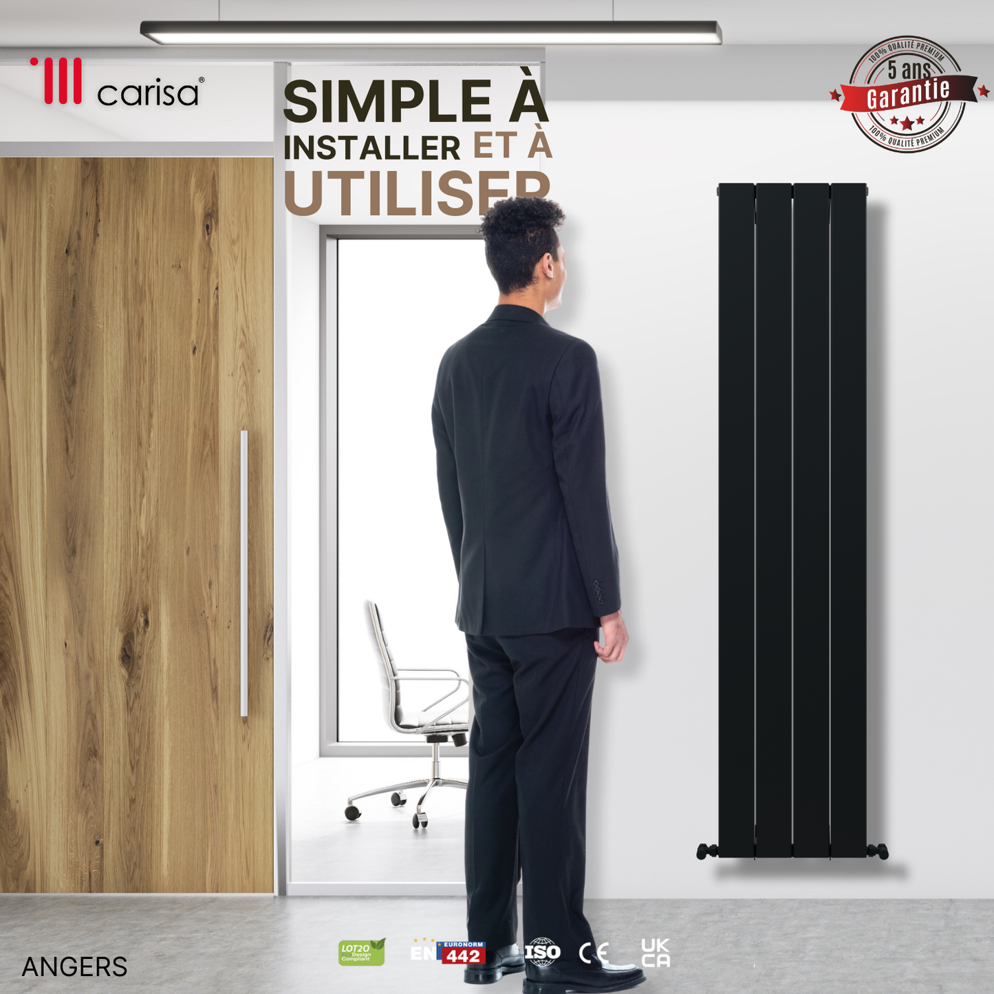 Carisa Angers Radiateur en Aluminium Vertical Design Moderne Gris Clair
