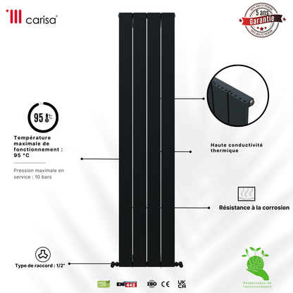 Carisa Angers Radiateur en Aluminium Vertical Design Moderne Gris Clair