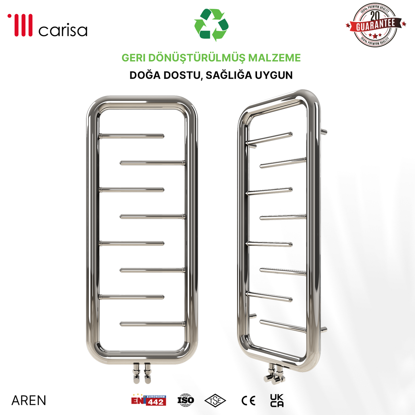 Carisa Aren Sèche-Serviettes en Acier Inoxydable Design Moderne Miroir Polisaj