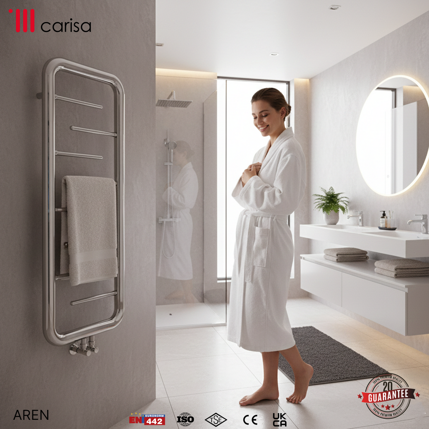 Carisa Aren Sèche-Serviettes en Acier Inoxydable Design Moderne Miroir Polisaj