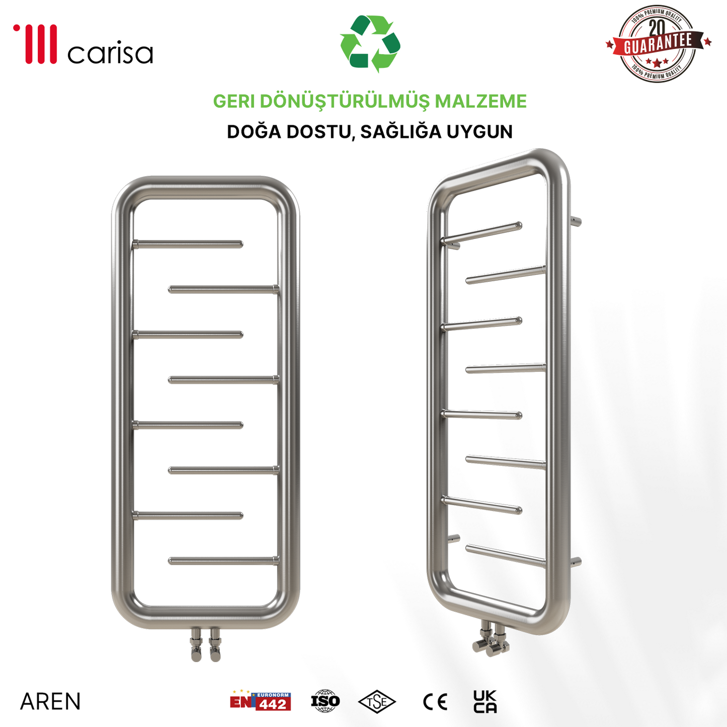 Carisa Aren Sèche-Serviettes en Acier Inoxydable Design Moderne Satiné Poli