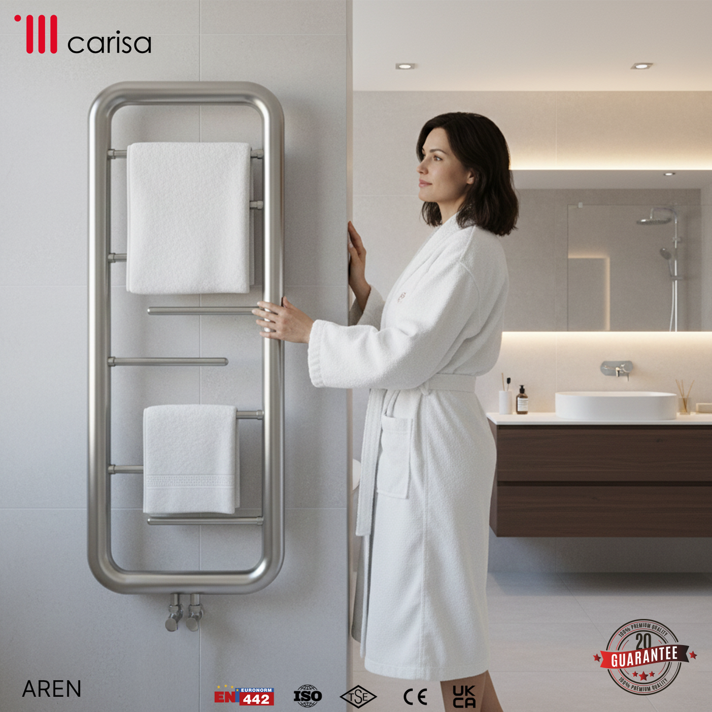 Carisa Aren Sèche-Serviettes en Acier Inoxydable Design Moderne Satiné Poli