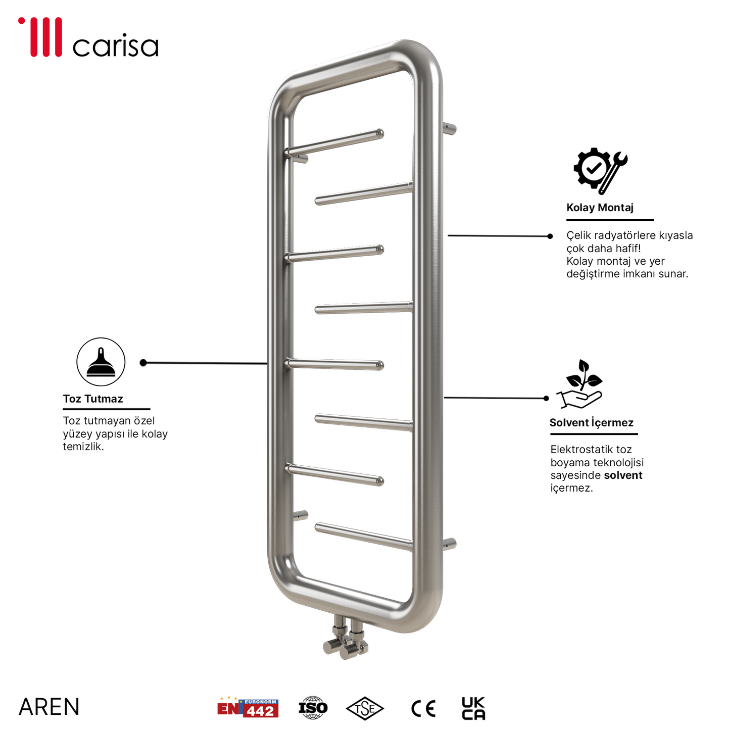 Carisa Aren Sèche-Serviettes en Acier Inoxydable Design Moderne Satiné Poli