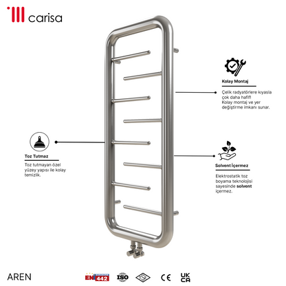 Carisa Aren Sèche-Serviettes en Acier Inoxydable Design Moderne Satiné Poli