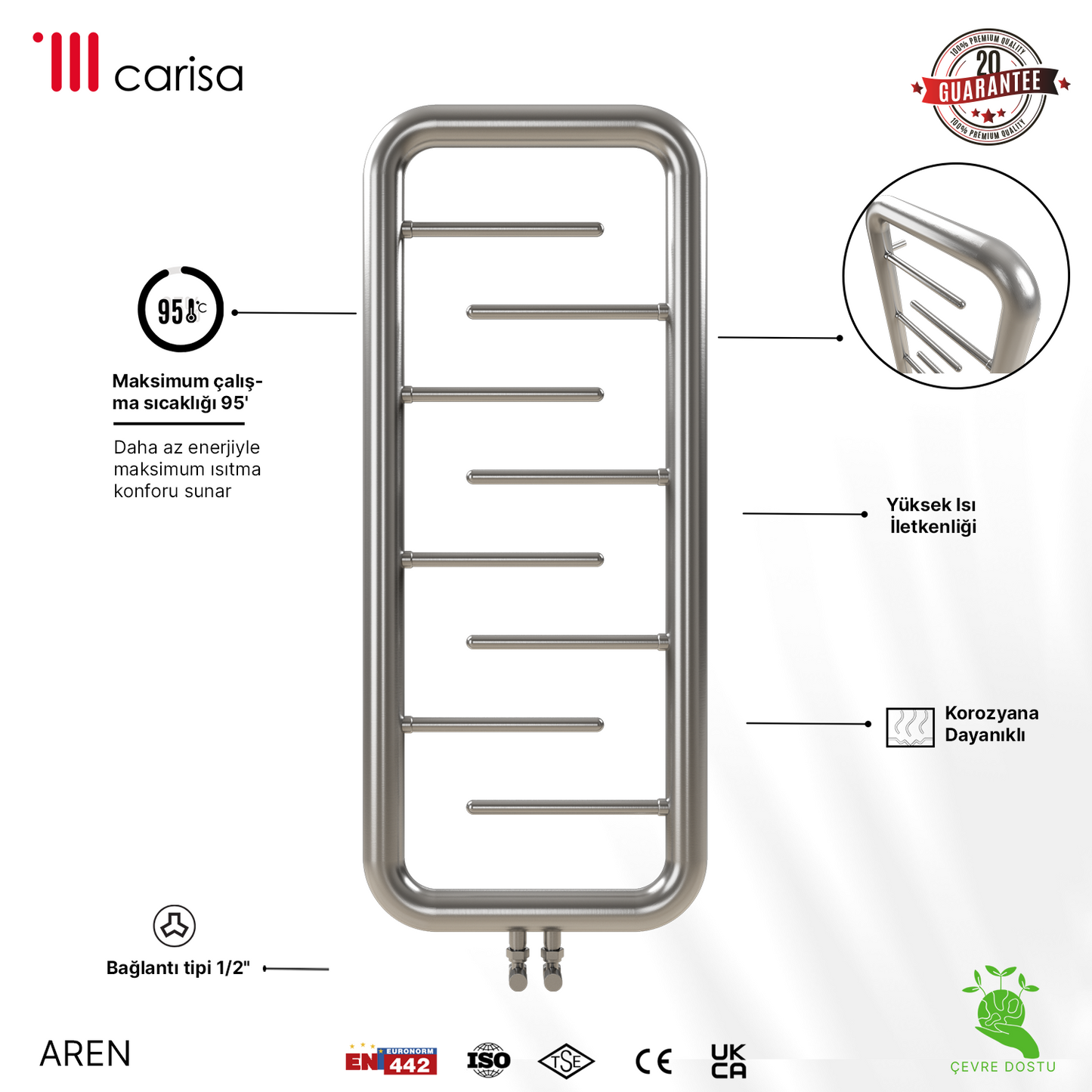Carisa Aren Sèche-Serviettes en Acier Inoxydable Design Moderne Satiné Poli