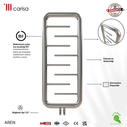 Carisa Aren Sèche-Serviettes en Acier Inoxydable Design Moderne Satiné Poli
