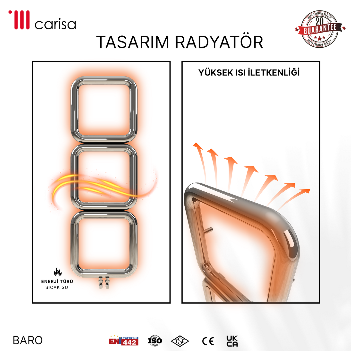 Carisa Baro Sèche-Serviettes en Acier Inoxydable Design Moderne Miroir Poli