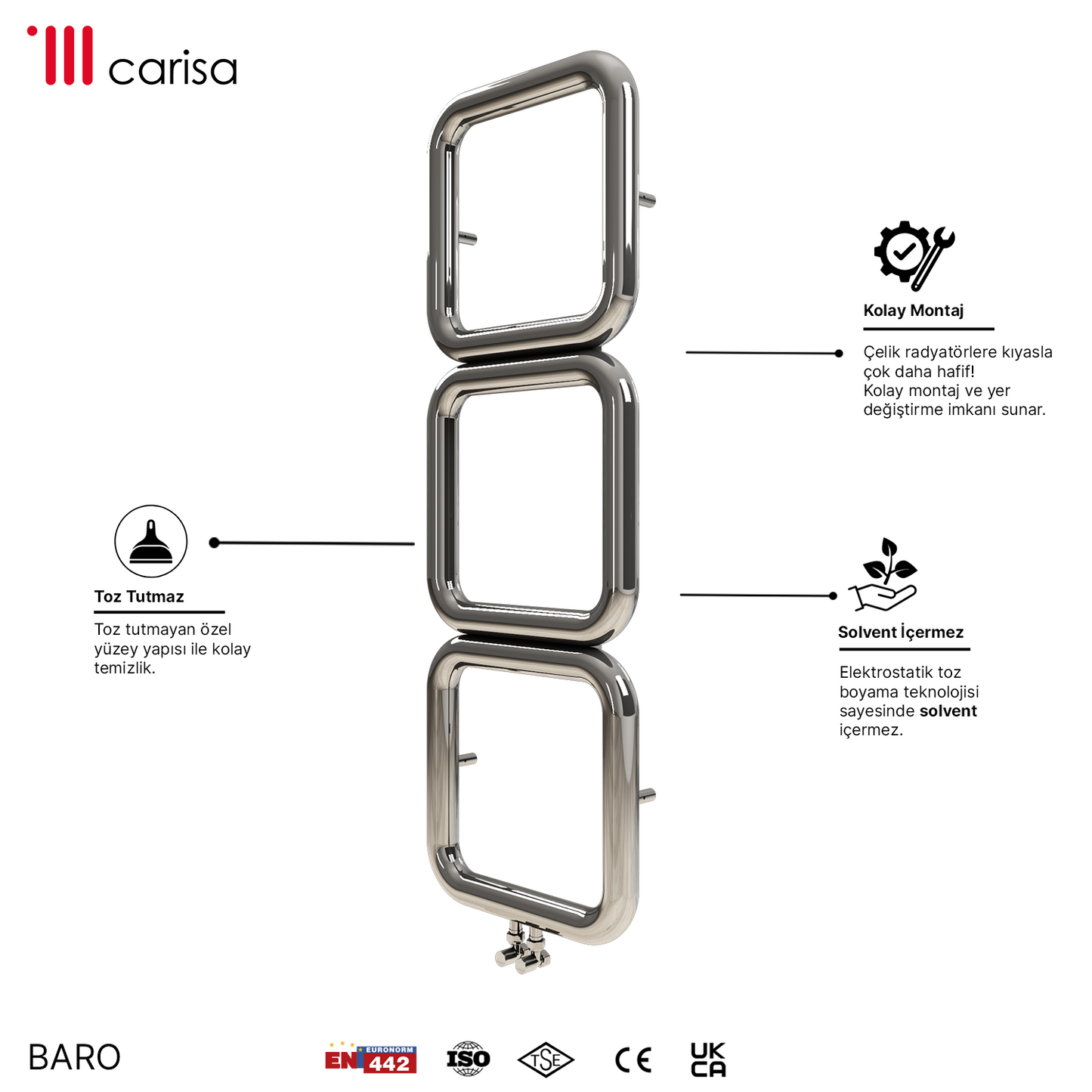 Carisa Baro Sèche-Serviettes en Acier Inoxydable Design Moderne Miroir Poli