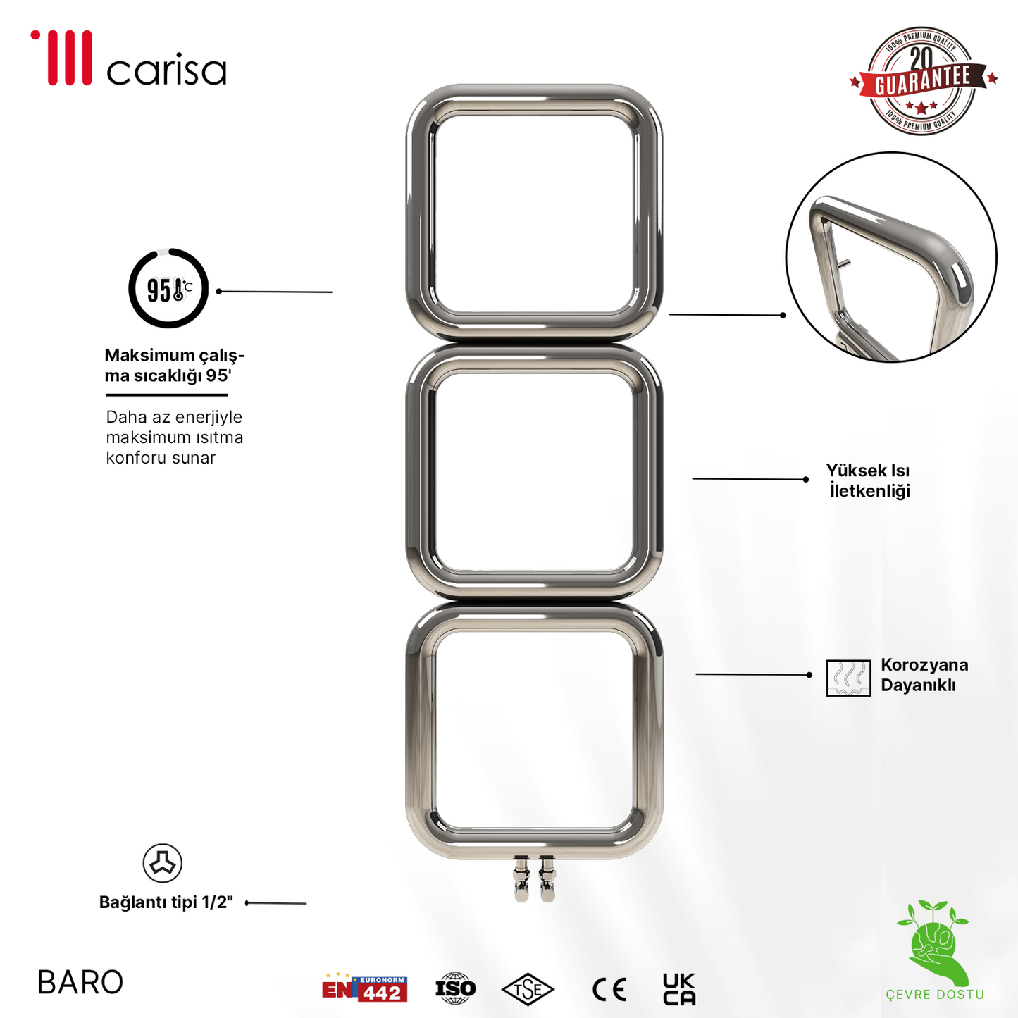Carisa Baro Sèche-Serviettes en Acier Inoxydable Design Moderne Miroir Poli