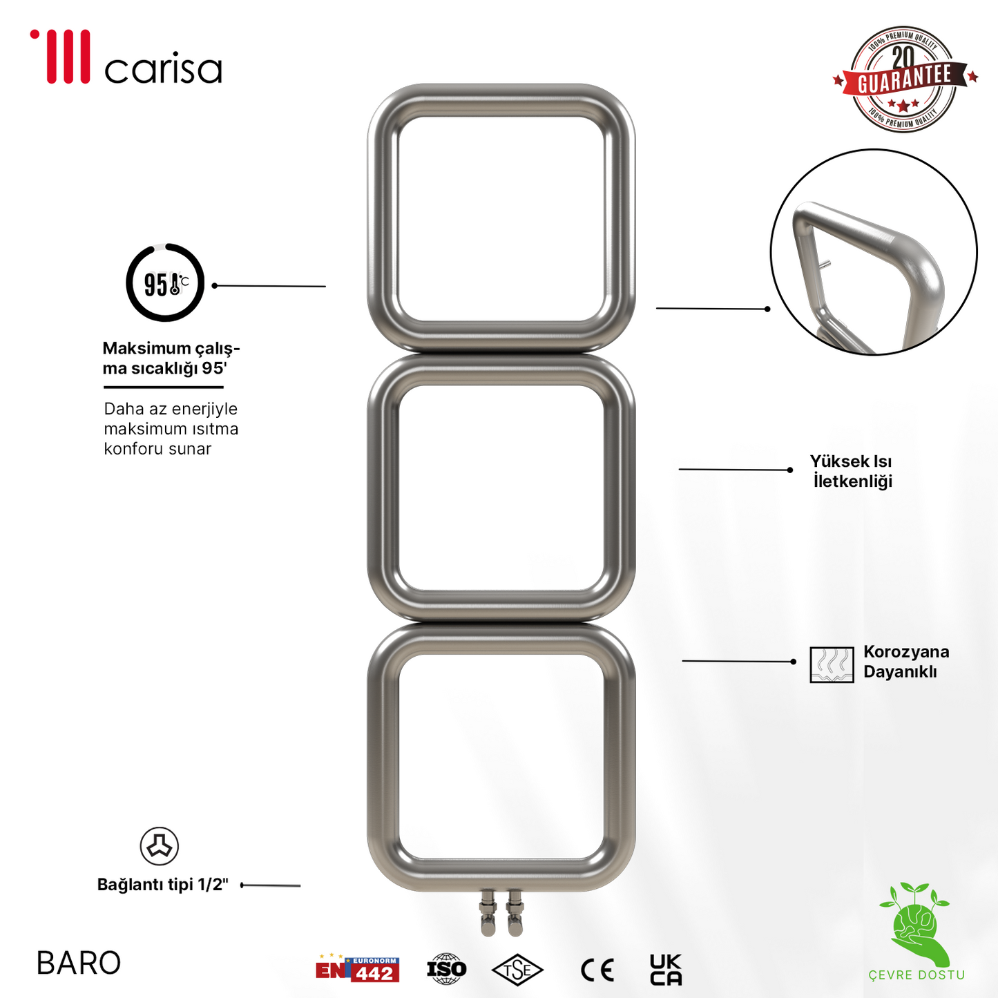Carisa Baro Sèche-Serviettes en Acier Inoxydable Design Moderne Satiné Polisaj