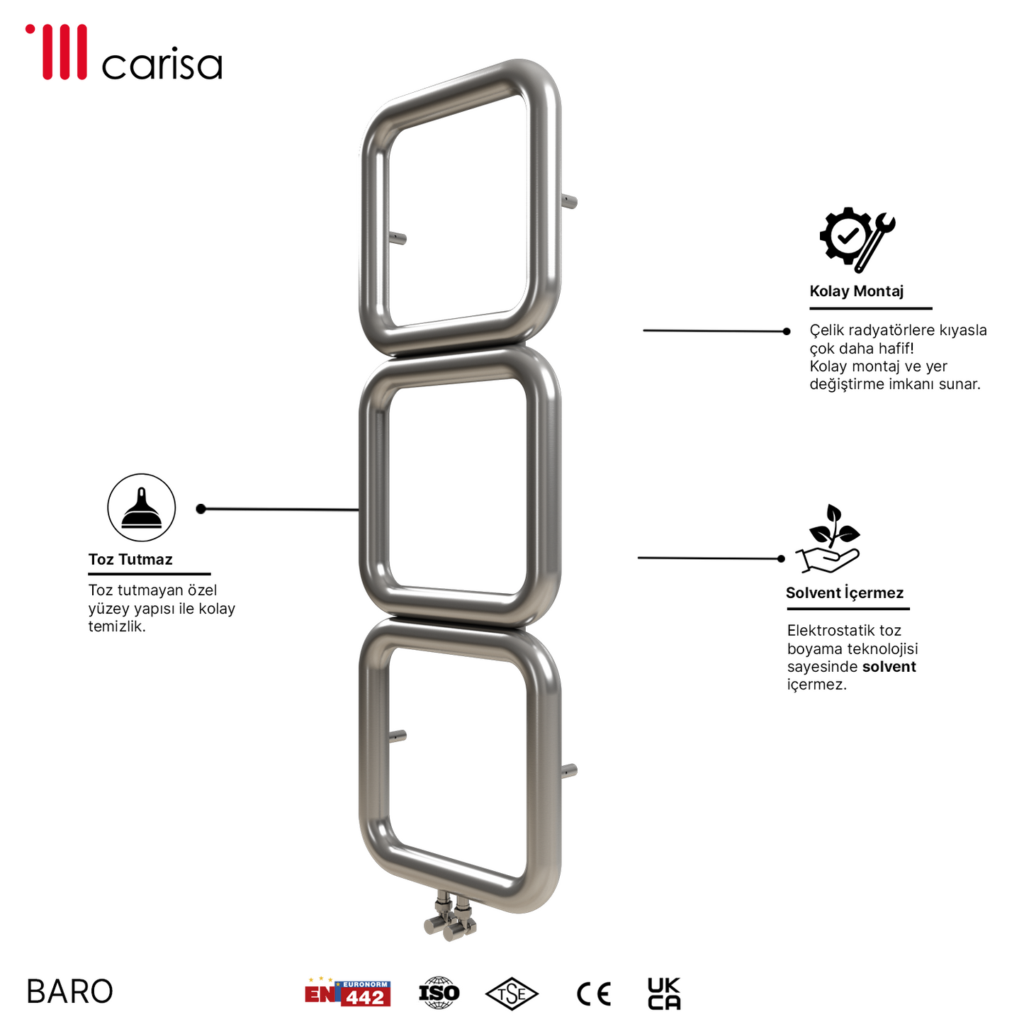 Carisa Baro Sèche-Serviettes en Acier Inoxydable Design Moderne Satiné Polisaj